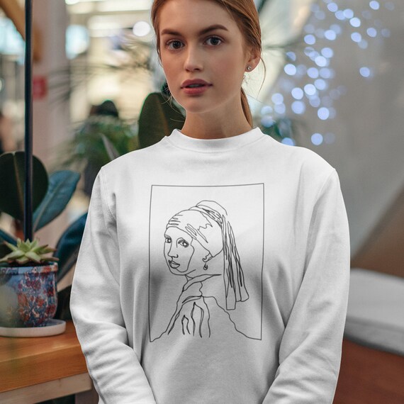 Johannes Vermeer Line Art Crewneck Minimalist Sweatshirt Fine Art Shirt Girl With A Pearl Earring Aesthetic Clothing Art Indie Clothing