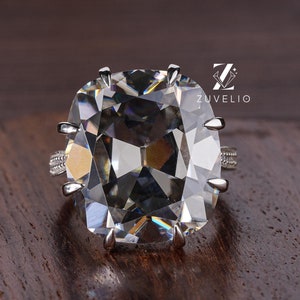 Gray Cushion Old Mine Cut Moissanite Engagement Ring, 23.35 Ct Dark Grey Moissanite Wedding Ring, Antique Cut Ring for her, Anniversary Gift