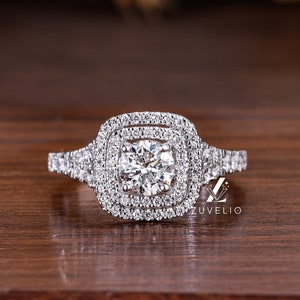 Lab Grown Diamond Double Halo Engagement Ring: Split Shank, Handmade