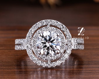 2 Ct Round Lab Grown Diamond Ring, Double Halo Diamond Engagement Ring, Pave Wedding Ring, Promise Ring for her, Anniversary Gift for women