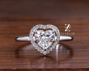 1.25 Ct Heart Shape Lab Grown Diamond Engagement Ring, Promise Ring, Halo Pave Setting Wedding Ring, Anniversary Gift, IGI Certified Diamond
