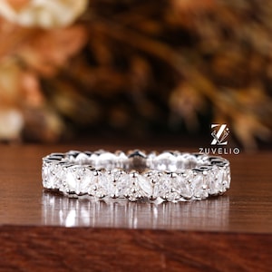 Marquise Round Cut Moissanite Full Eternity Wedding Band for Women, Prong Set in 14kt White Gold, Matching Band for your Engagement Ring
