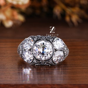 Old European Cut Moissanite Statement Ring, Antique Style with Milgrain Look, Bezel Setting Enagegement Ring, Unique Style Anniversary Ring