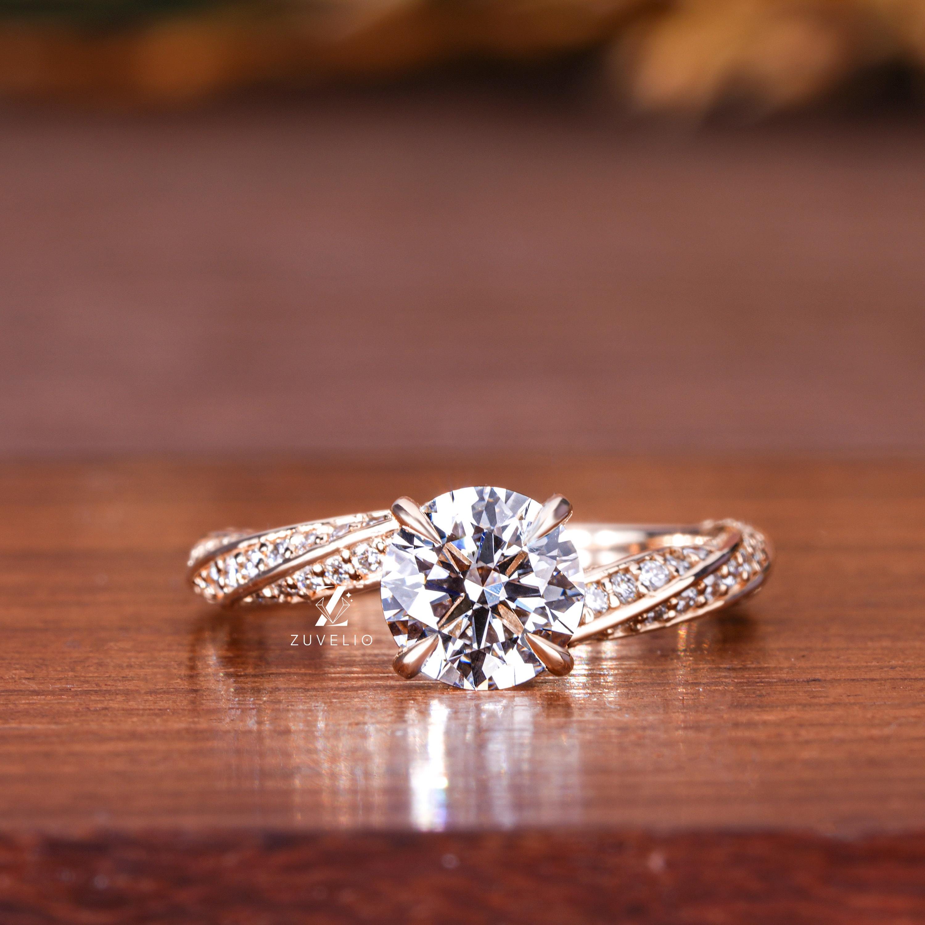 IGI Round Cut Lab Grown Diamond Engagement Ring in 18kt. Yellow Gold, F / VVS Diamond in Prong Setting, Twisted Band Ring Unique Style Ring