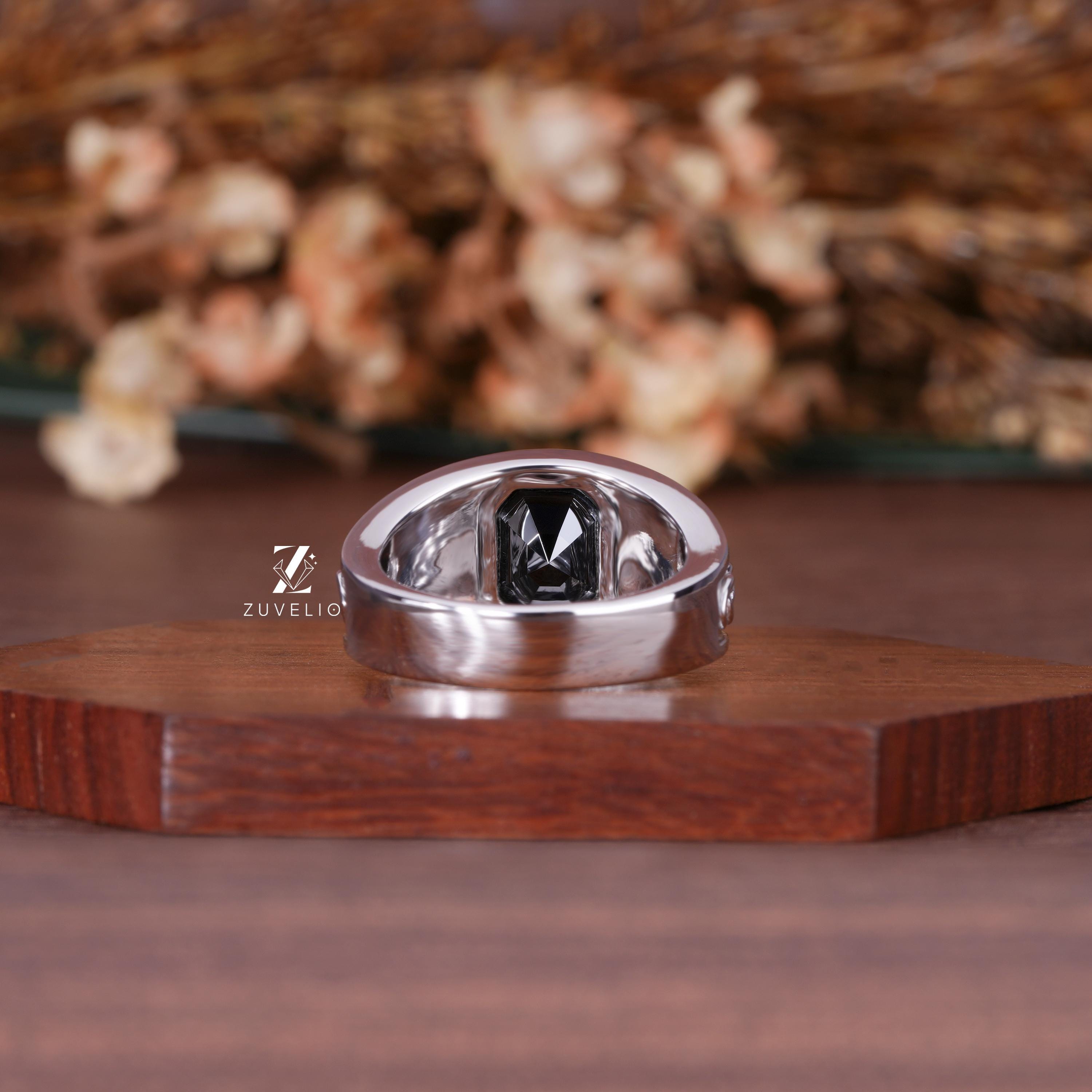 Vintage Men's Black Octagon Moissanite Ring With Bezel Setting and ...