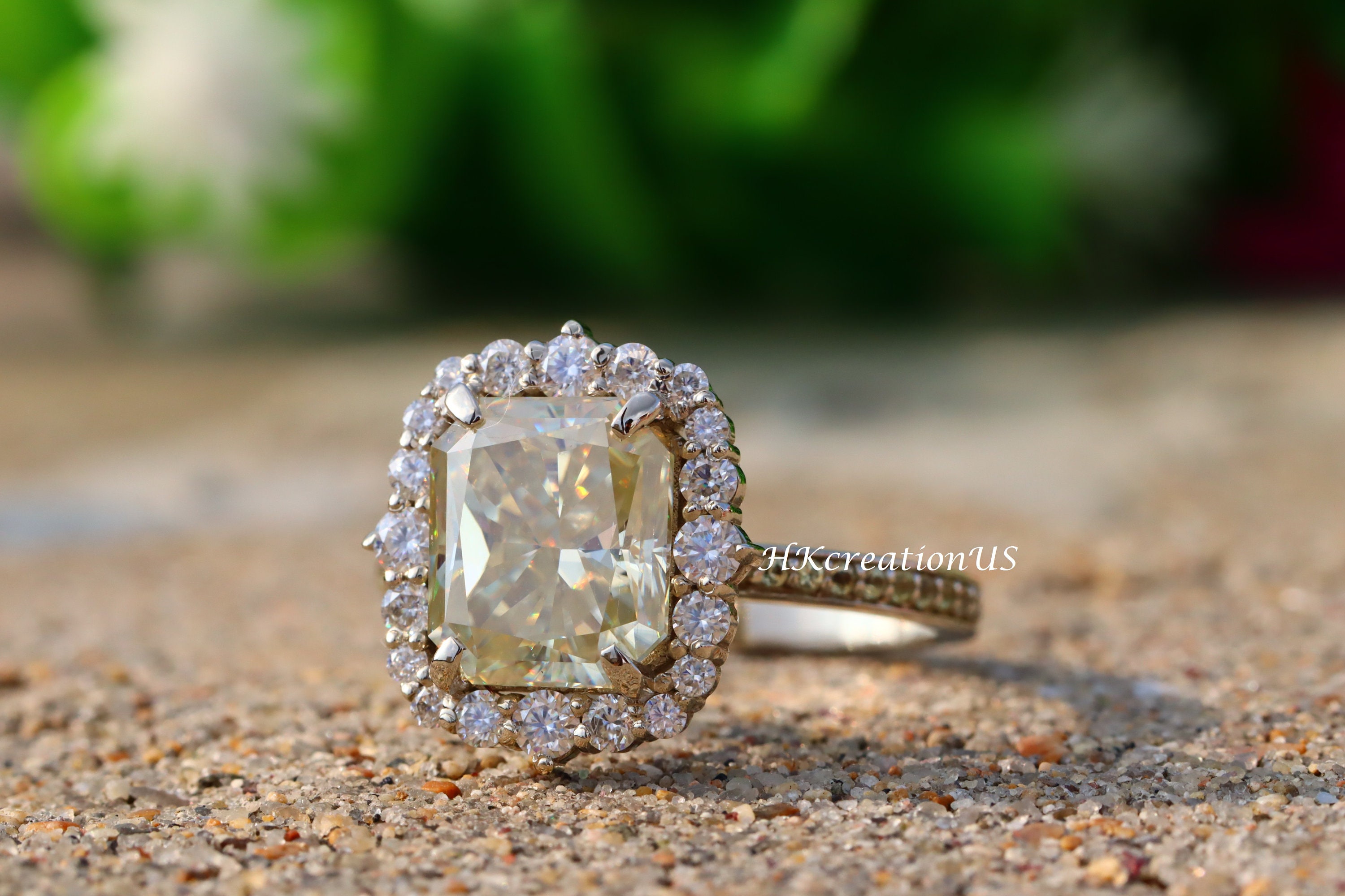 Yellow Moissanite Engagement Ring Radiant Cut Diamond Ring Etsy