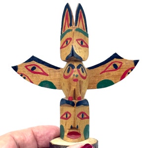 Vintage Northwest Coast Indian Hand Carved And Painted Totem Pole