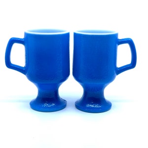 Vintage Milk Glass Anchor Hocking Coffee Mug on Pedestal Textured Finish Blue