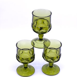 Vintage Green Indiana Glass King Crown Thumbprint Small Goblets EUC Set of 3