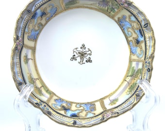 Rare Set of 2 Nippon Gold Moriage Landscape Hand Painted Porcelain Fruit Bowl
