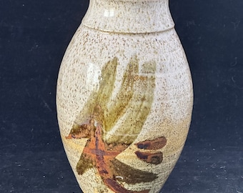 Vintage Studio Art Pottery Vase Stoneware Speckled Artist Signed & Dated 1978