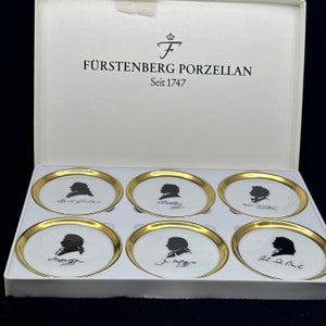 Furstenberg Classical Composers Collector Plates Silhueta Preta Faixa Dourada