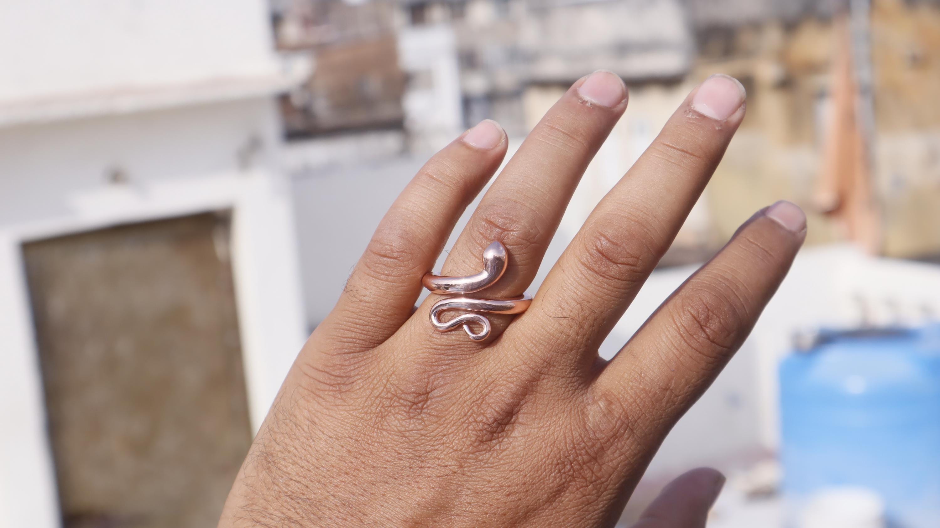 Handmade Copper Snake Ring: Adjustable Spiritual Serpent Jewelry
