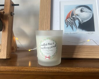 Mini candle mulled pear & cranberry punch fruity fragrance natural wax handpoured small batch Scottish candle winter candle