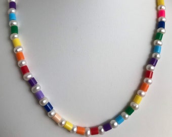 Rainbow Pearl Choker, Pearl Choker, Multicolored Choker, Pearl Necklace, Boho Choker