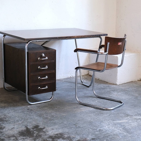Bauhaus desk by Petr Vichr for Kovona in dark brown