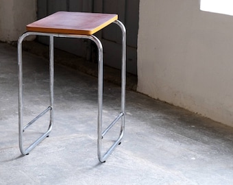 Small tubular steel side table in Bauhaus design with bakelite shelf #2