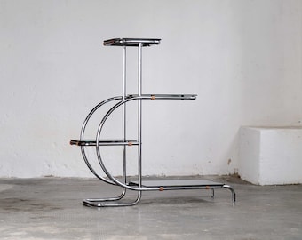 Large Bauhaus-style tiered serving stand with black or white glass plates