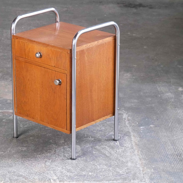 Bauhaus bedside cabinet with drawer in honey brown