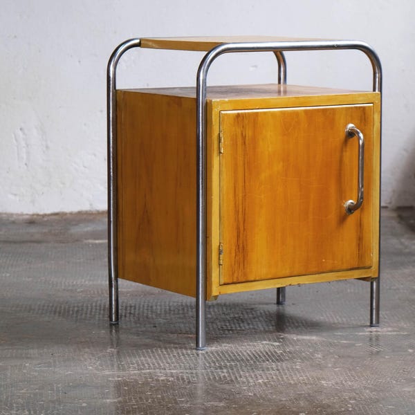 Bauhaus bedside table with light brown wood painting