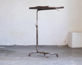 Antique tubular steel bed table / hospital side table in the Bauhaus style