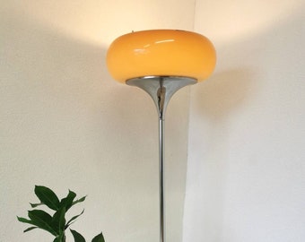 Vintage Floor Lamp by Meblo in Orange / Mid-century Space Age Floor Light by Harvey Guzzini / Italian Design 1970s