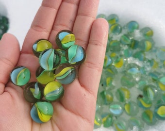 Vintage Glasmurmeln 1,5cm – Grün & Gelb – Lot 10/25/50/100/500