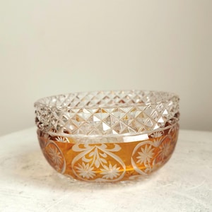 Vintage Amber Crystal Candy Bowl: Bohemian Table Centerpiece