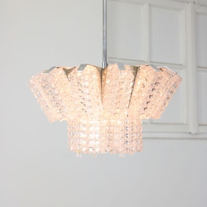 Vintage Austrolux Glass Chandelier: Mid-Century Chrome Pendant Light