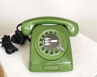Vintage Original Green ISKRA Telephone ATA 80-01 / Retro Rotary Dial Phone with Handset / Yugoslavia 1970s / Mid-century Home Decor