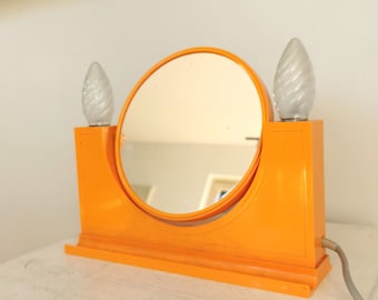 Vintage Orange Plastic Vanity Mirror: ELMA Space Age Makeup Mirror