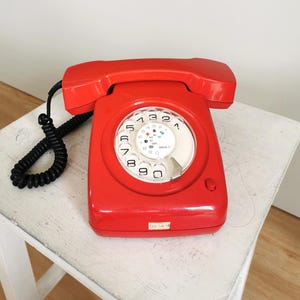 Vintage Red ISKRA Rotary Phone ATA 61K - 1970s Yugoslavian Mid-Century Decor