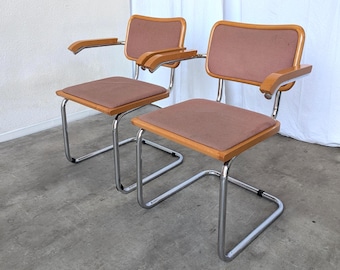 Pair of Vintage Cesca Style Cantilever Armchairs by Bene Austria / Chrome Dining Chairs