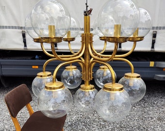 Large Vintage Brass Chandelier: Mid-Century Italian 13-Bulb Pendant Light