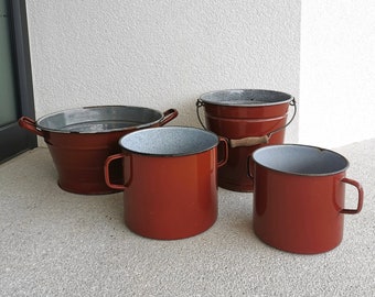 Vintage EMO Celje Enamel Pots: 1970s Yugoslavia Retro Decor
