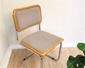 Vintage Marcel Breuer Cesca Chairs by BENE Austria 1980s / Upholstered Gray Fabric Chair with Armrests / Chrome Tubular Dine Office Chair