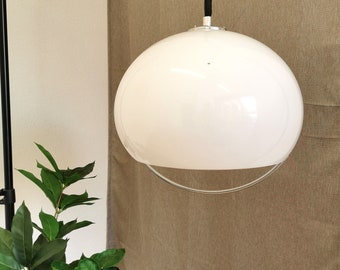 Vintage Meblo White Pendant Lamp: 1970s Italian Space Age Lighting