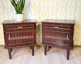 Pair of 2 Vintage Wooden Night Stands Very Firm/ Mid-century modern Made in Yugoslavia 1970s / Retro Bedside Night Table /Retro Nightstand