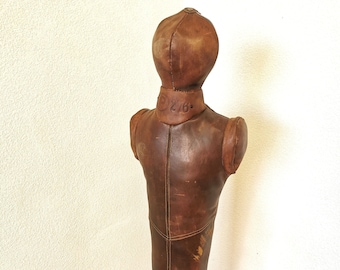 Vintage Leather Boxing Dummy from 1930s / Original Gym Equipement or Coatstand for Clothing / Luxury Home Decor