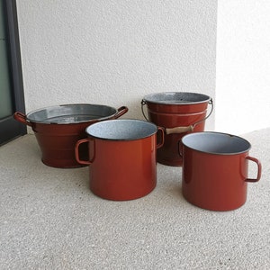 Vintage EMO Celje Enamel Pots: 1970s Yugoslavia Retro Decor