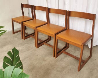 Vintage Italian Modernist Dining Chairs, Set of 4, Caramel Faux Leather