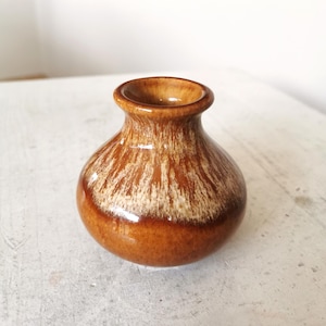 Small Vintage Vase / 1970s Yugoslavia / Brown and Cream Beige Glazed Ceramic Vase / Boho Home Decor / Mid-century Decoration