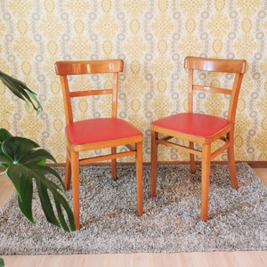 Vintage Wooden Dining Chair: Red Leather Seat, Mid-Century Modern