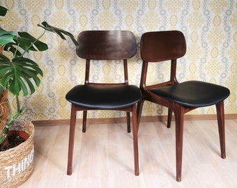 1 of 2 Vintage Wooden Dining Chair with Faux Leather Seat / Made in Yugoslavia 1970s by "Šipad", Original / Mid-century Retro School Chair