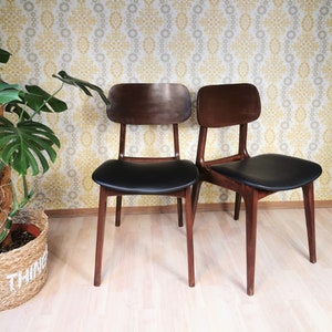 1 of 2 Vintage Wooden Dining Chair with Faux Leather Seat / Made in Yugoslavia 1970s by "Šipad", Original / Mid-century Retro School Chair
