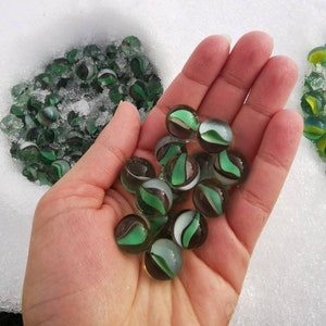 Vintage Green & White Cats Eye Marbles: Rare Collectible Glass (1.5cm)