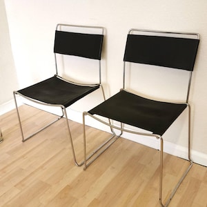 1 of 2 Vintage Leather Chairs / Chrome and Black Leather Dining Chairs / Italy, 1980s / Dining Room / Mid-century Modern Italian Office