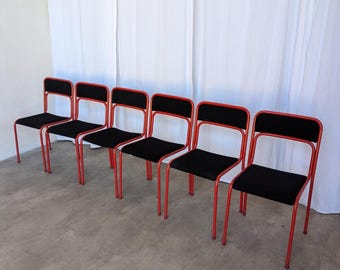 SET of 6 Red & Black Metal Chair: Space Age Stackable Dining Chair BAŠA