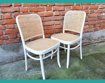 SET OF 2 Vintage Cane Chairs / Thonet 811 Dining Chair / 1970s / Josef Hoffman / Rare Mid-century White Wooden Dine Chair / Dining Room