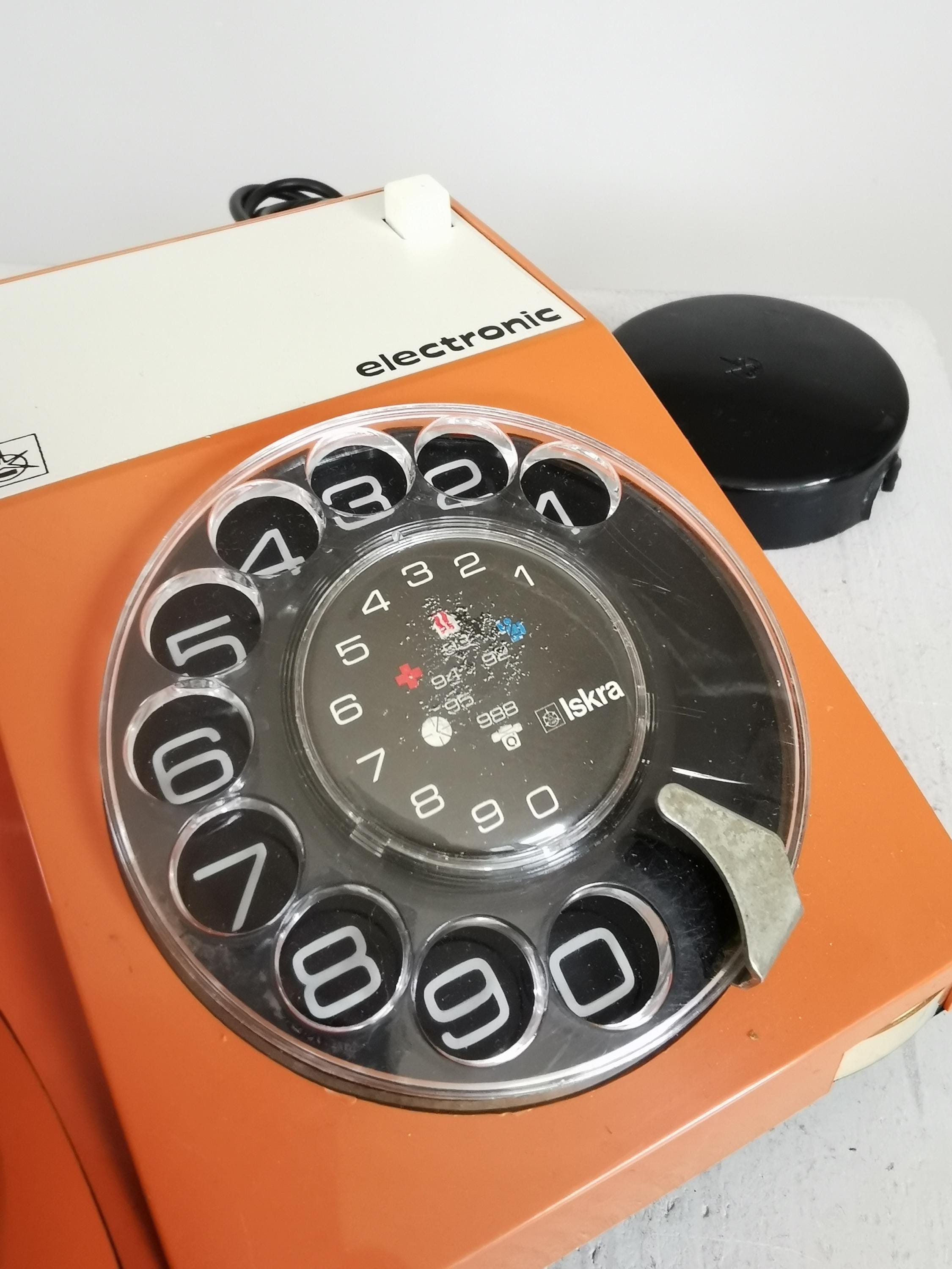 ISKRA レトロ電話機 Vintage Orange ISKRA Rotary Phone: Yugoslavia Mid-century Decor